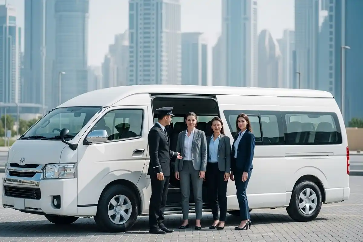 Book 14–15 seater vans for inter-emirate business travels in Dubai and UAE