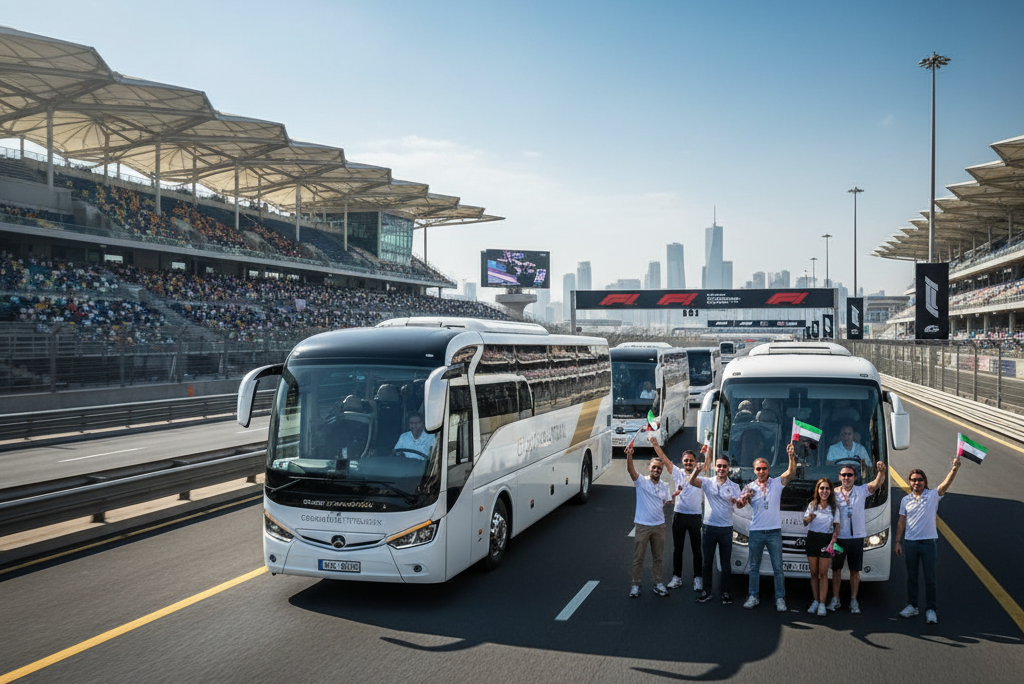 Hire a luxury minibus or coach from Noor Islam Transport for safe and affordable group travel to Abu Dhabi F1 event.